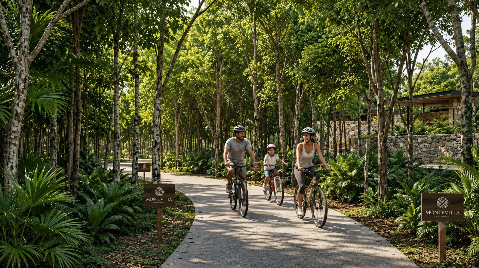 Ciclovía dentro del desarrollo rodeada de vegetación