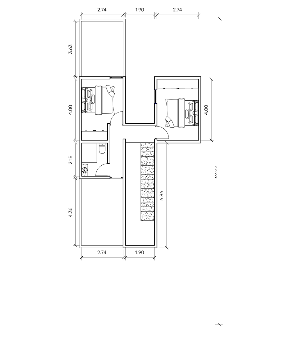 Plano arquitectónico de la planta alta de la Residencia Sabbia