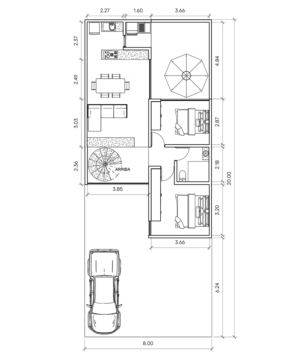 Plano arquitectónico de la planta baja de la Residencia Stella